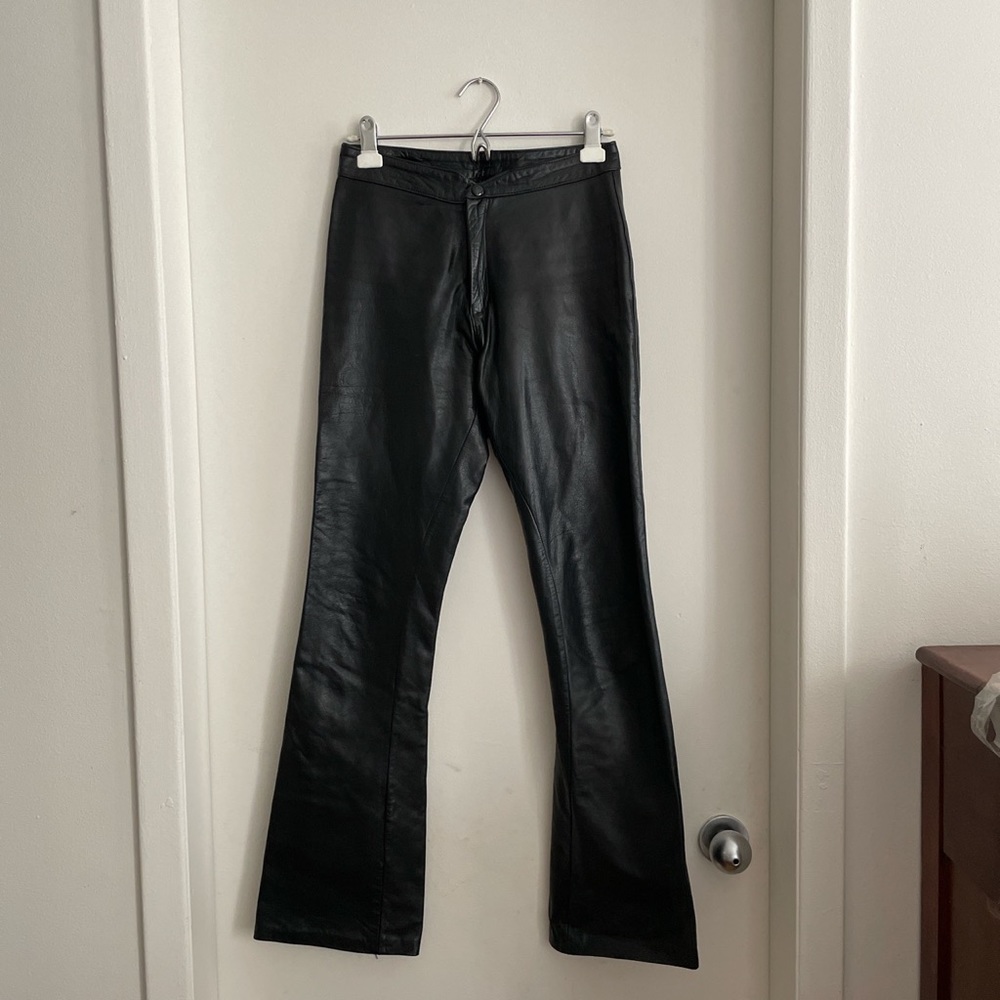 Vintage real leather, line, flare pants